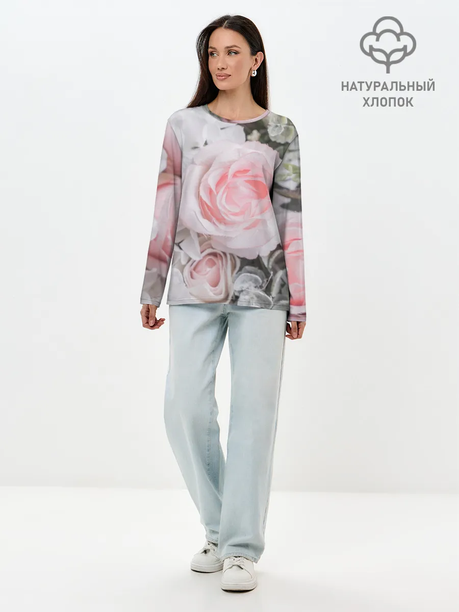 Лонгслив женский. Хлопок / розы