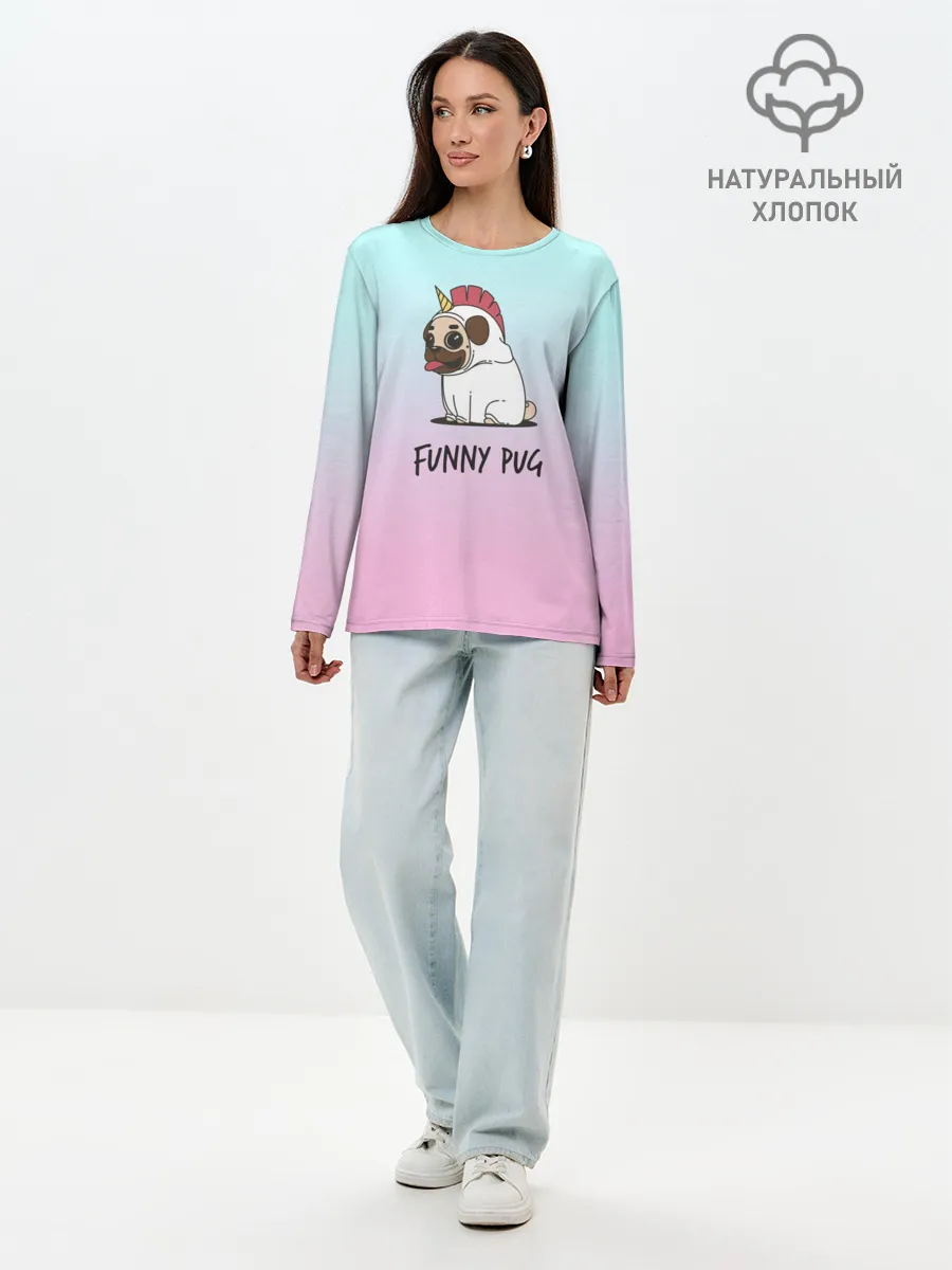 Лонгслив женский. Хлопок / Funny PUG