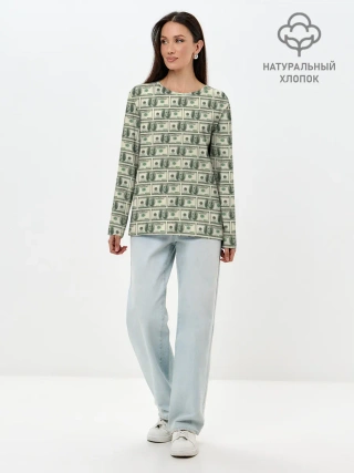 Лонгслив женский. Хлопок / Доллары