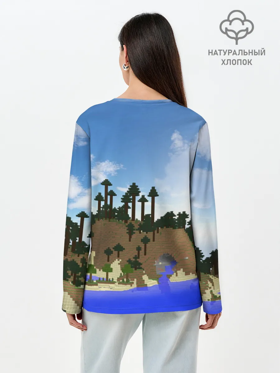 Лонгслив женский. Хлопок / Стив на Эндер Драконе