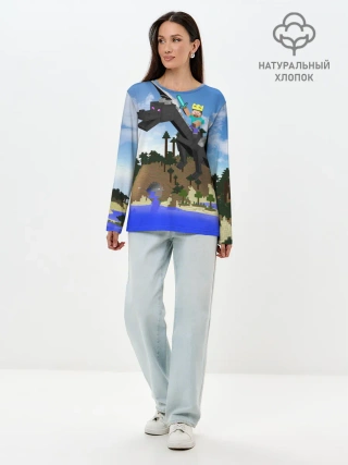 Лонгслив женский. Хлопок / Стив на Эндер Драконе