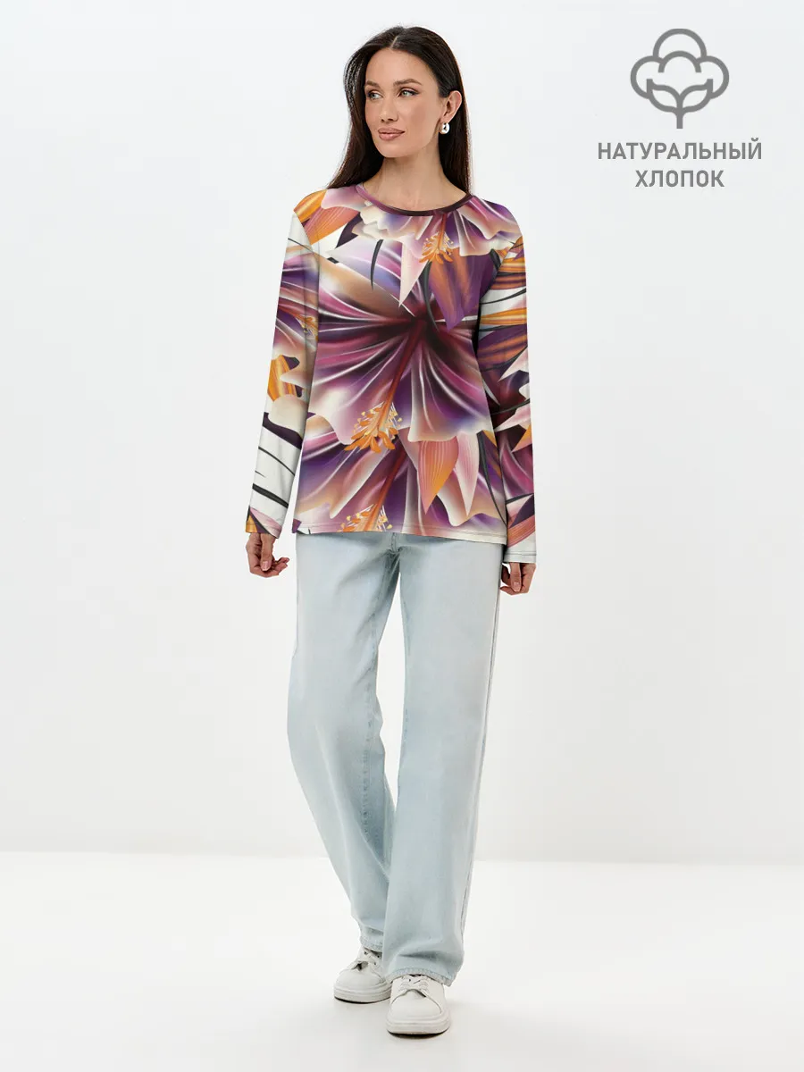Лонгслив женский. Хлопок / Необычный цветок