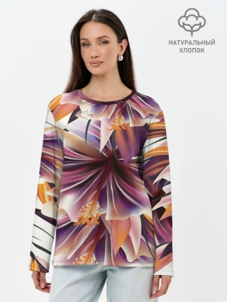 Лонгслив женский. Хлопок / Необычный цветок