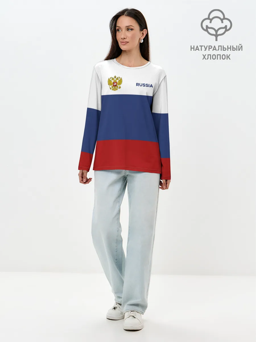 Лонгслив женский. Хлопок / Россия Триколор
