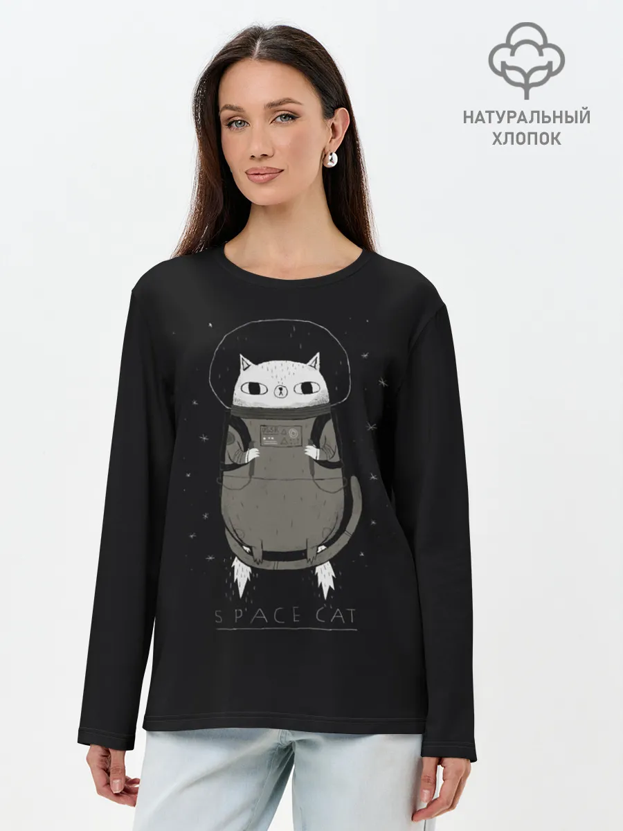 Лонгслив женский. Хлопок / Кот космонавт