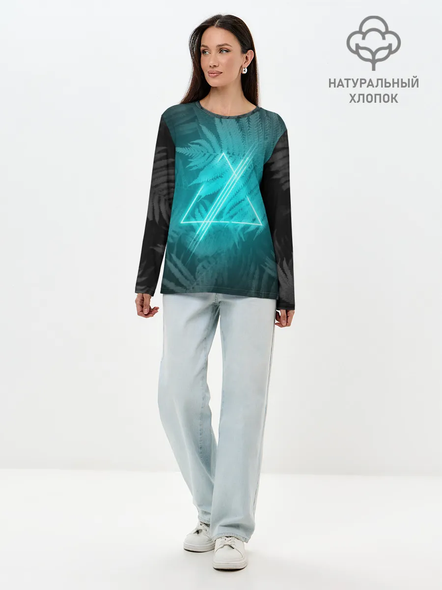 Лонгслив женский. Хлопок / Neon light blue