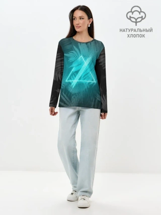 Лонгслив женский. Хлопок / Neon light blue