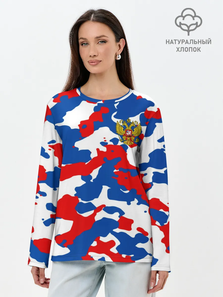Лонгслив женский. Хлопок / Герб РФ Милитари