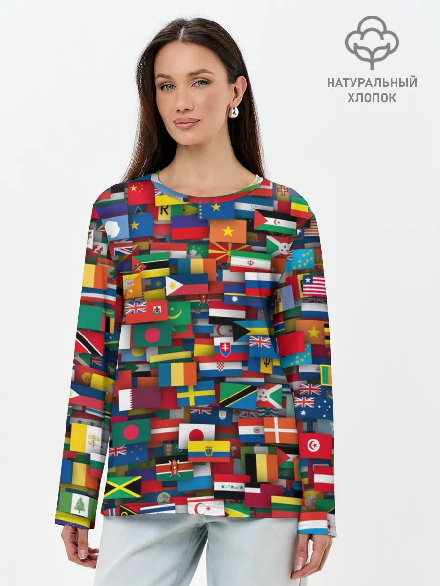 Лонгслив женский. Хлопок / Флаги всех стран