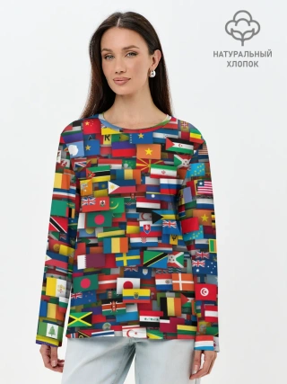 Лонгслив женский. Хлопок / Флаги всех стран