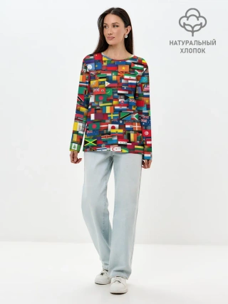 Лонгслив женский. Хлопок / Флаги всех стран