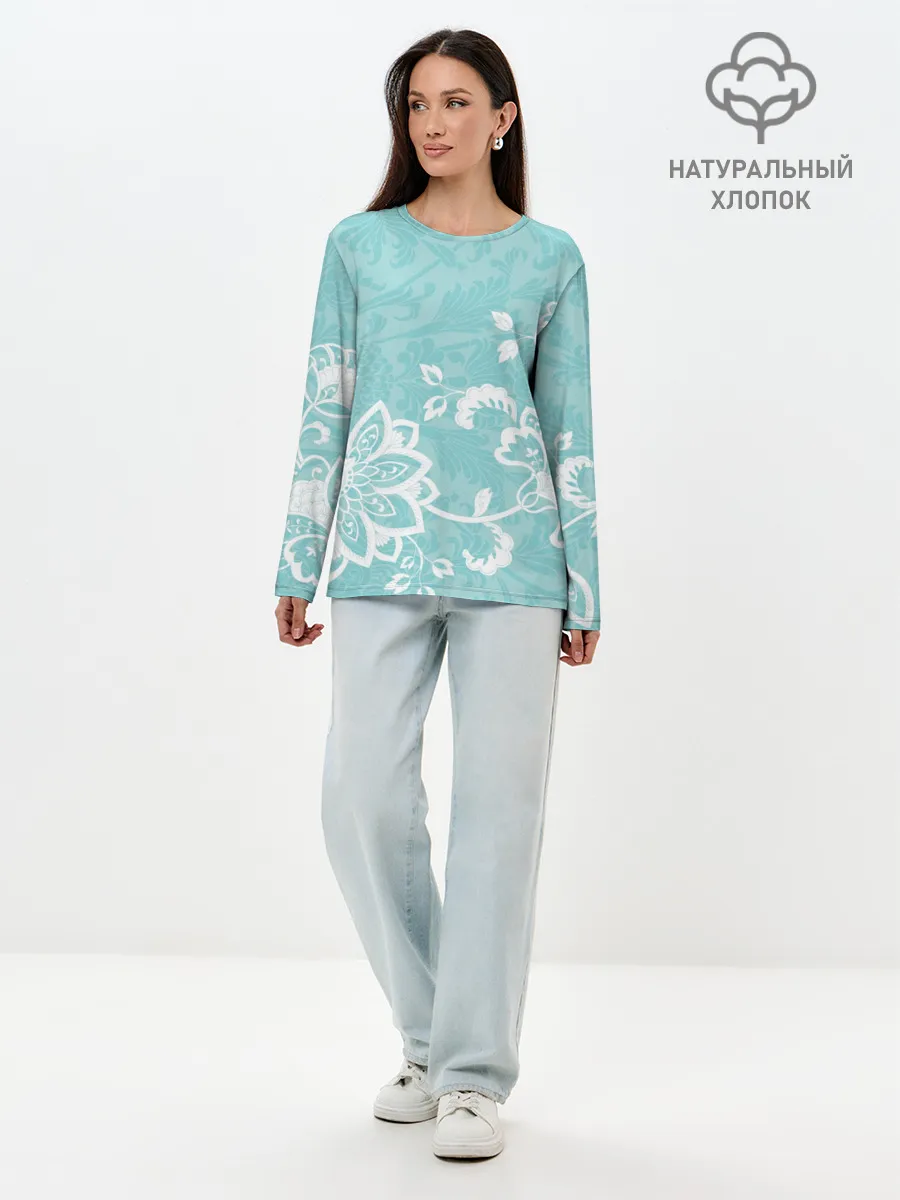 Лонгслив женский. Хлопок / Кружевные цветы