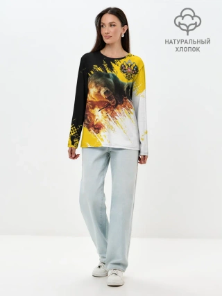 Лонгслив женский. Хлопок / Имперский флаг и медведь