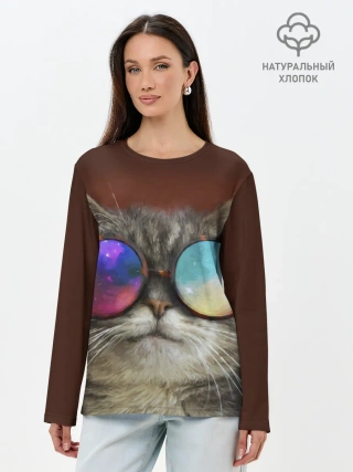Лонгслив женский. Хлопок / котейки