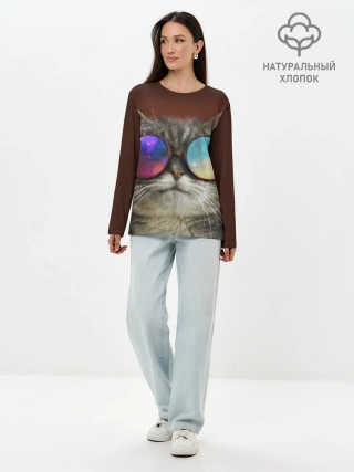 Лонгслив женский. Хлопок / котейки