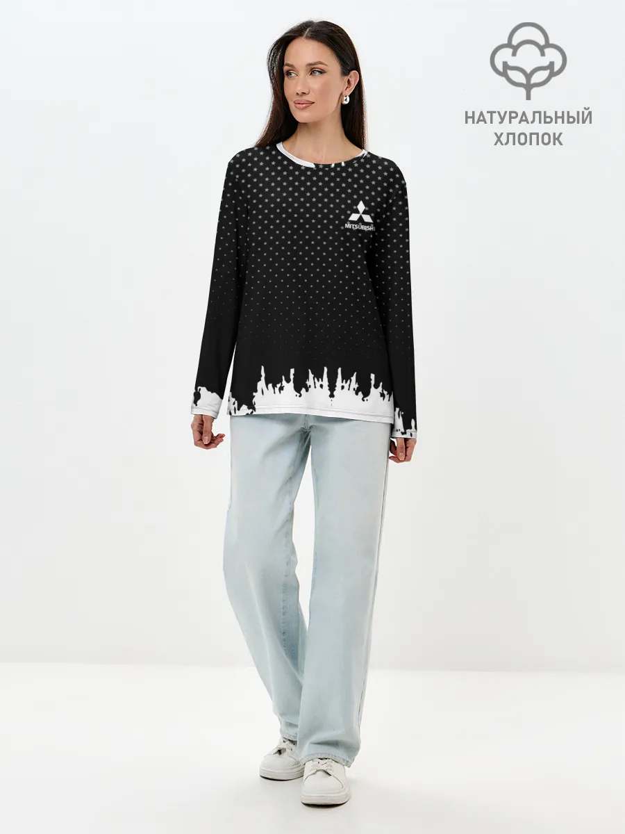 Лонгслив женский. Хлопок / Mitsubishi abstract black