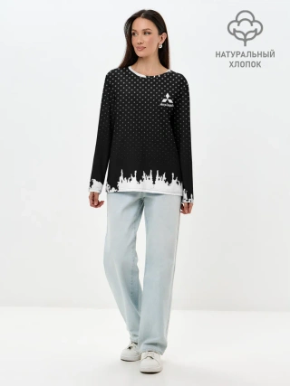 Лонгслив женский. Хлопок / Mitsubishi abstract black