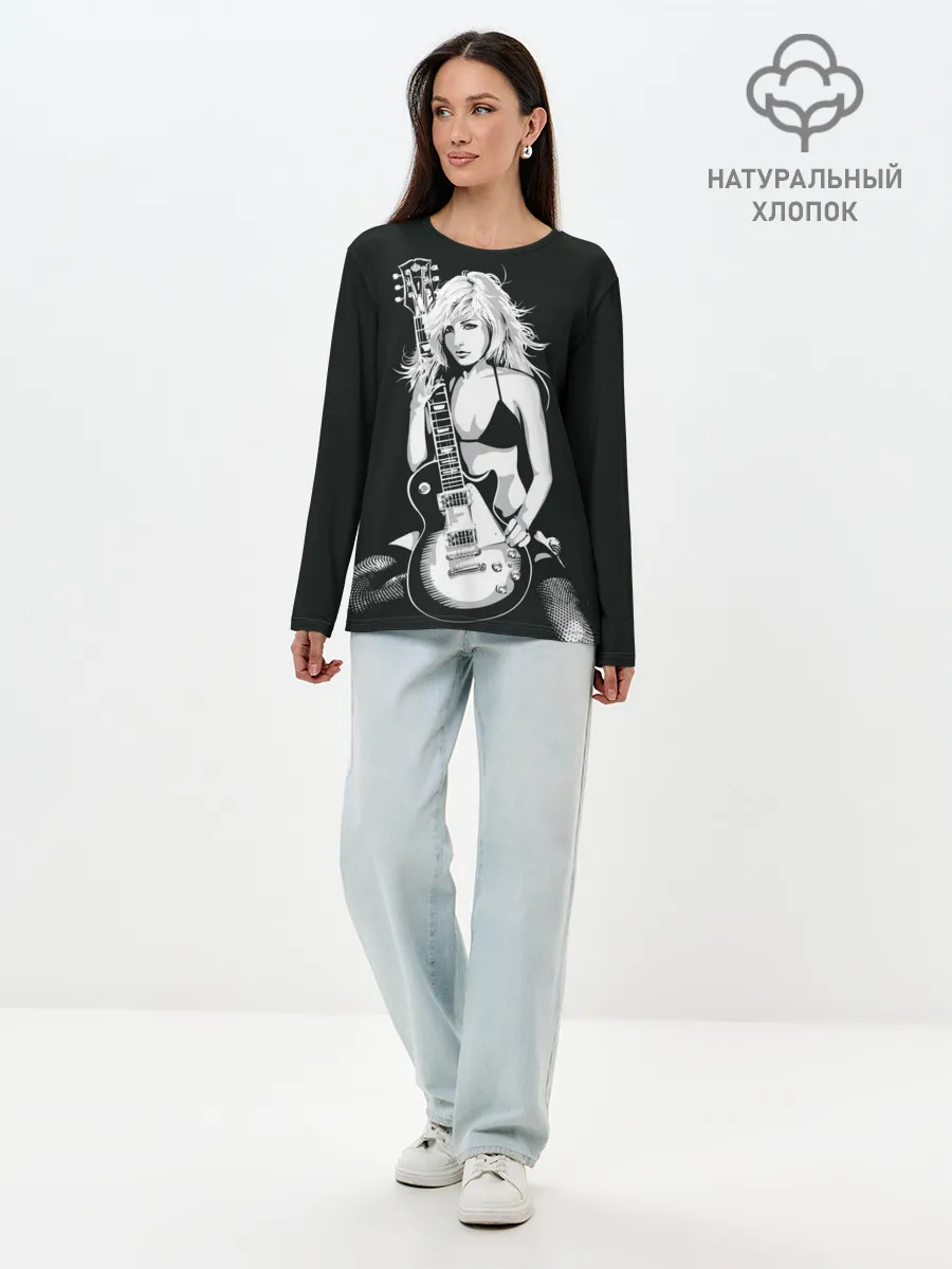 Лонгслив женский. Хлопок / Девушка с гитарой