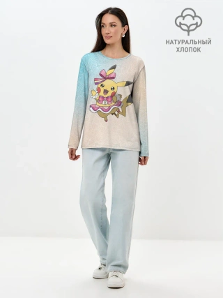 Лонгслив женский. Хлопок / Пикачу