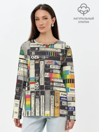 Лонгслив женский. Хлопок / VHS-кассеты