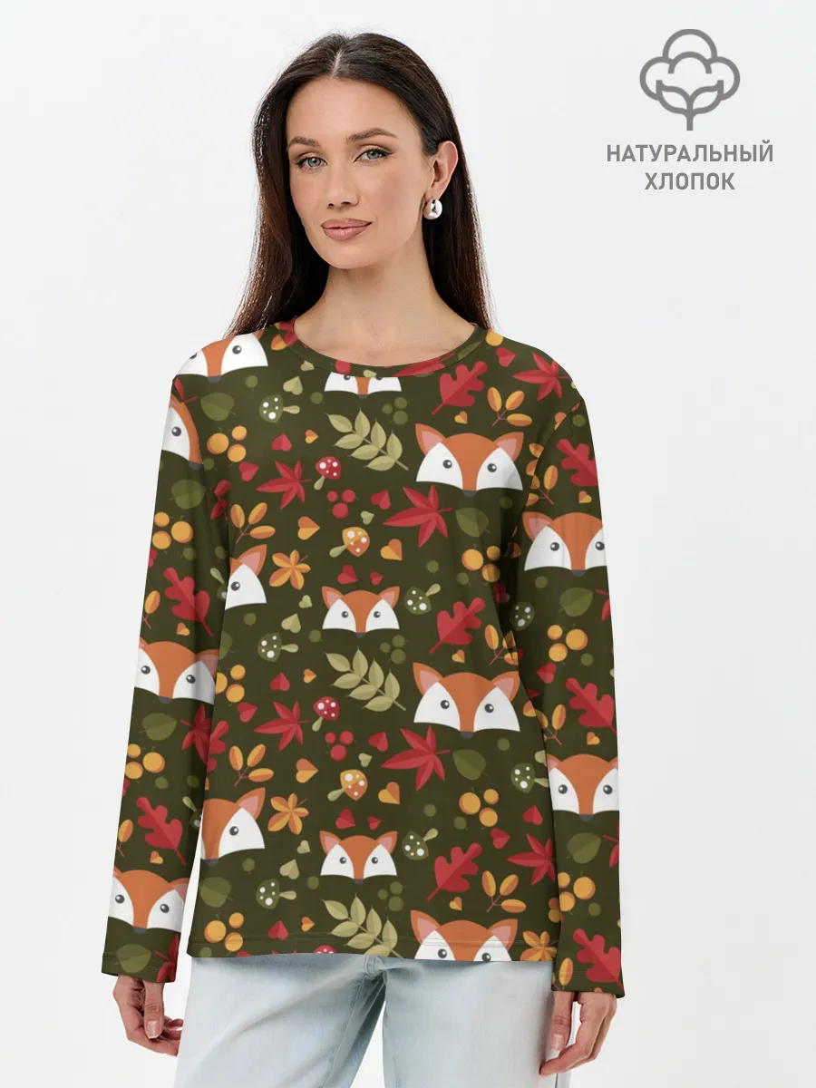 Лонгслив женский. Хлопок / Лисоньки в лесу