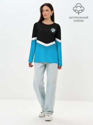 Лонгслив женский. Хлопок / BMW Black & Blue