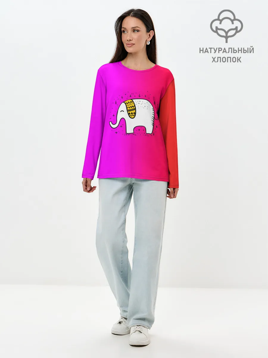 Лонгслив женский. Хлопок / Радужный слоник