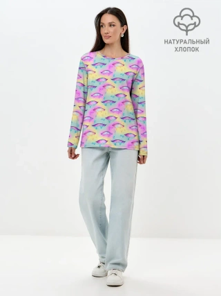 Лонгслив женский. Хлопок / Влажные глазки | Ahegao Eyes