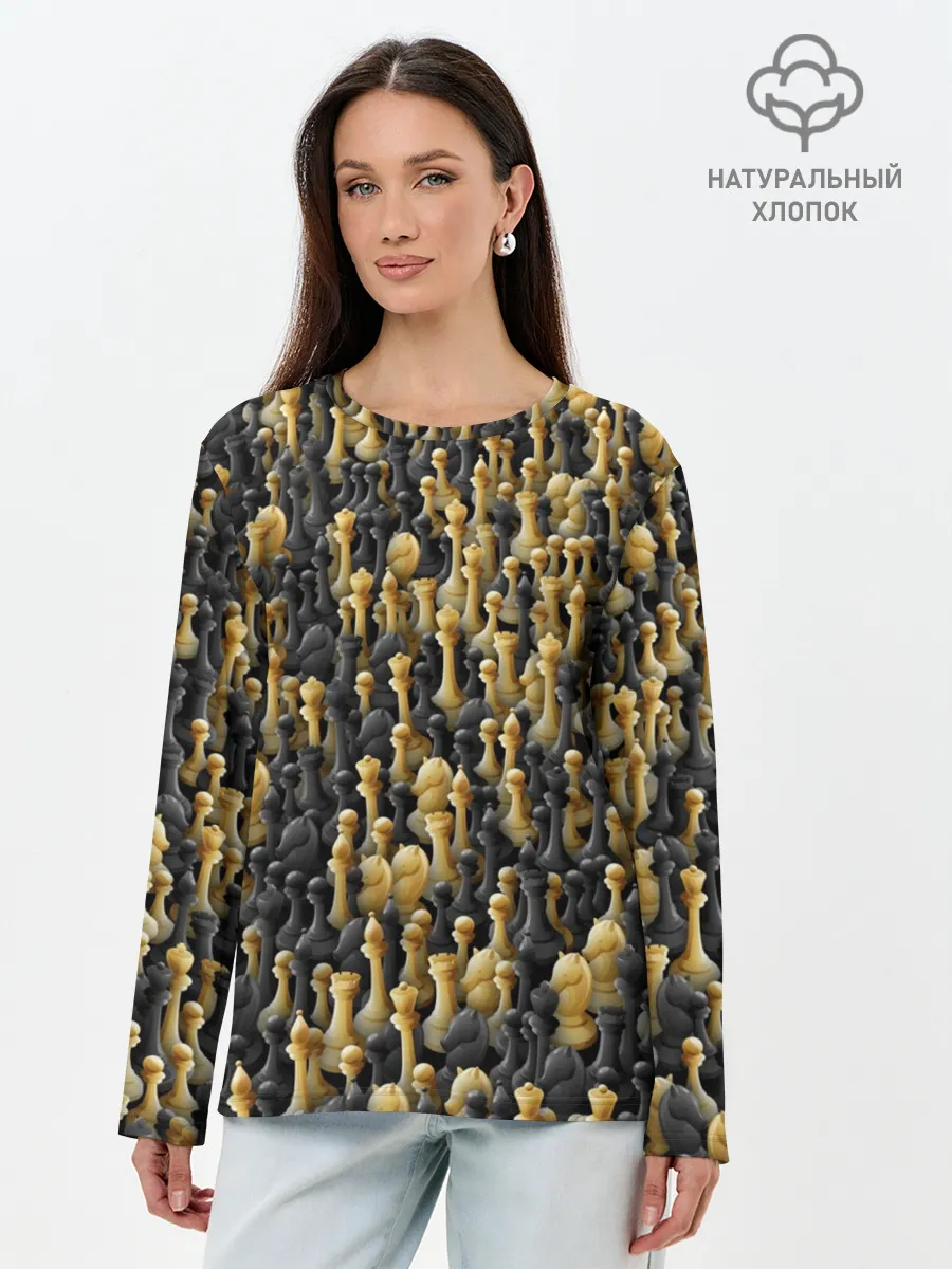 Лонгслив женский. Хлопок / Шахматы