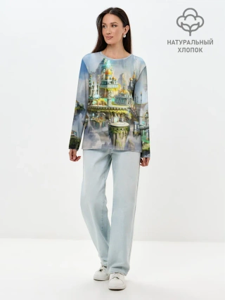 Лонгслив женский. Хлопок / Город в небе