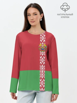 Лонгслив женский. Хлопок / Белоруссия, лента с гербом