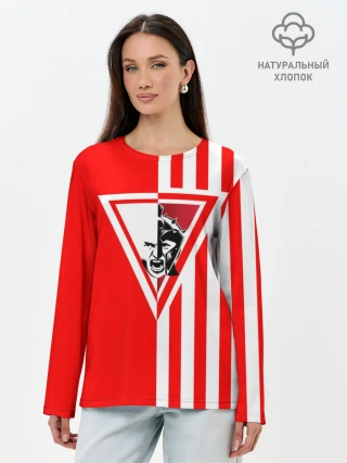 Лонгслив женский. Хлопок / Красно-белый воин
