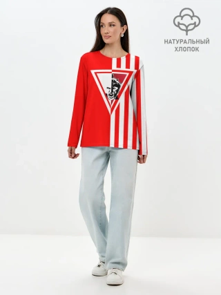 Лонгслив женский. Хлопок / Красно-белый воин