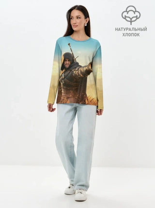 Лонгслив женский. Хлопок / Ведьмак. Игни