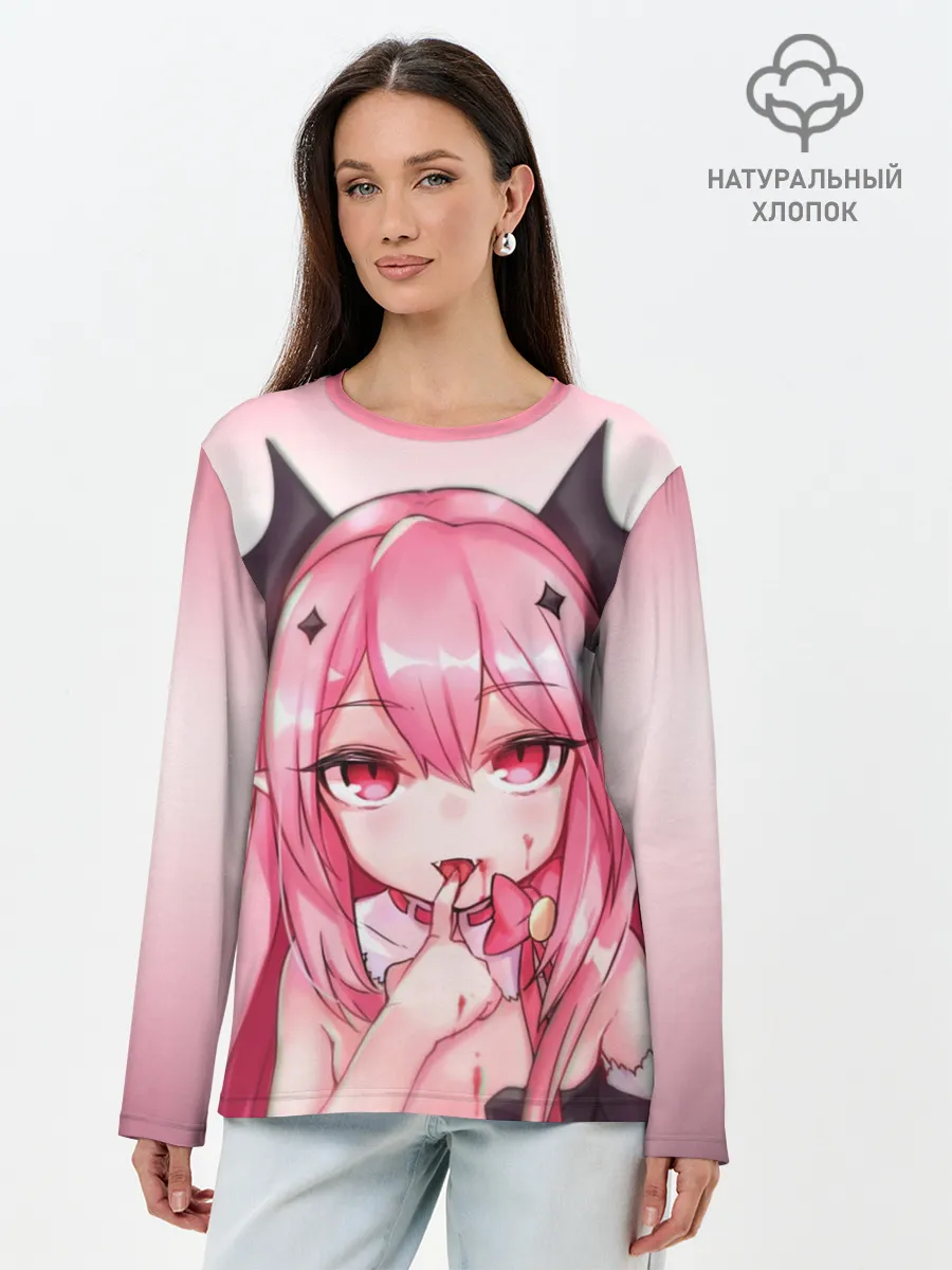 Лонгслив женский. Хлопок / Вампир Ахегао