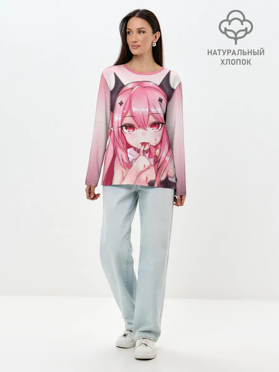 Лонгслив женский. Хлопок / Вампир Ахегао