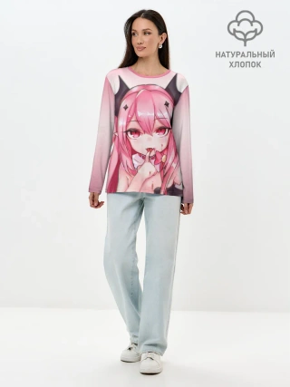 Лонгслив женский. Хлопок / Вампир Ахегао