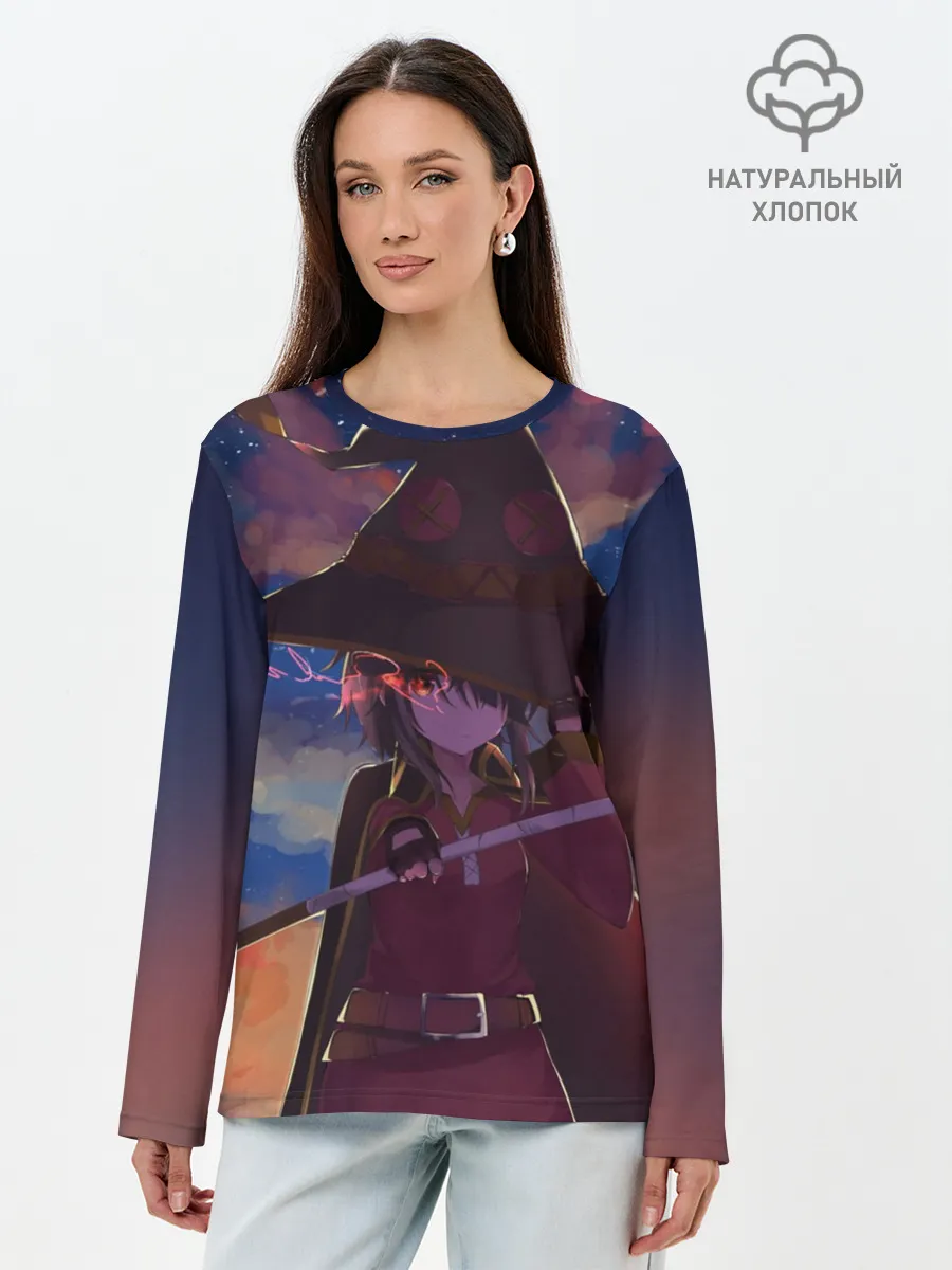 Лонгслив женский. Хлопок / Konosuba с посохом