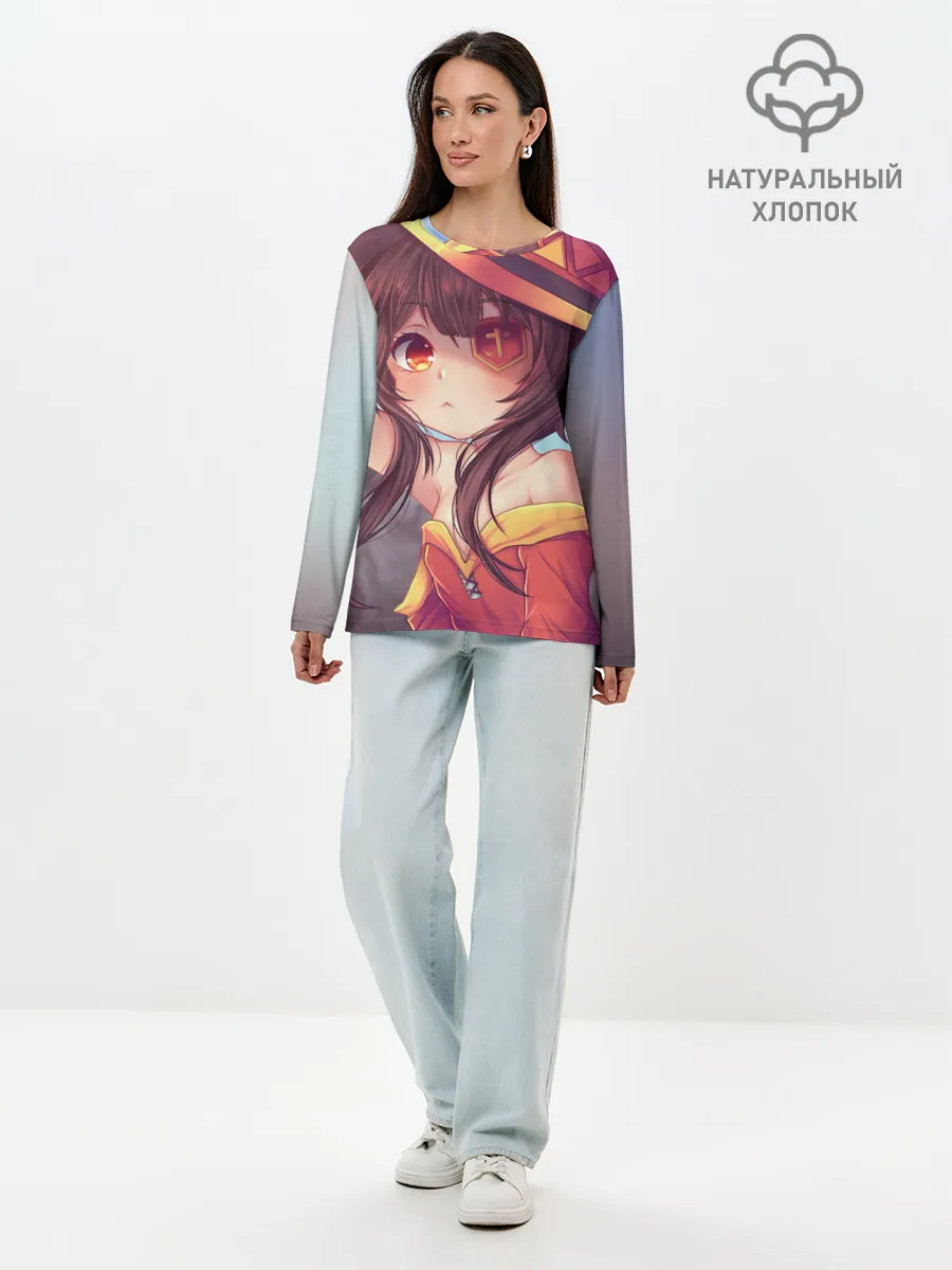 Лонгслив женский. Хлопок / Konosuba в шляпе