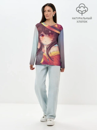 Лонгслив женский. Хлопок / Konosuba в шляпе