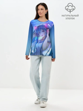 Лонгслив женский. Хлопок / Miku на фоне космоса