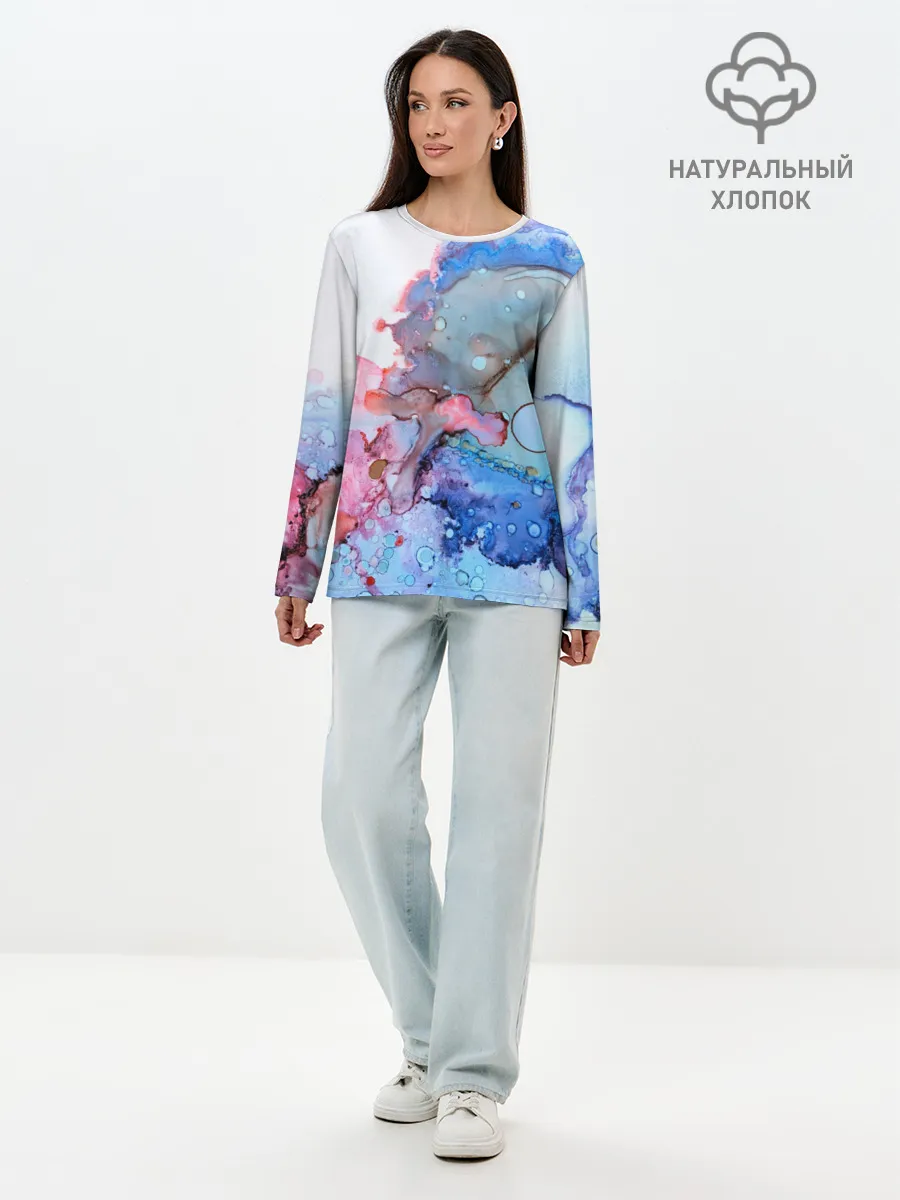 Лонгслив женский. Хлопок / Акварельные разводы