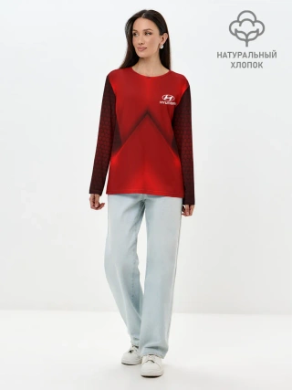 Лонгслив женский. Хлопок / Hyundai car sport RED