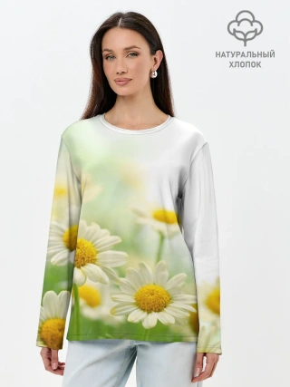 Лонгслив женский. Хлопок / Полевые ромашки