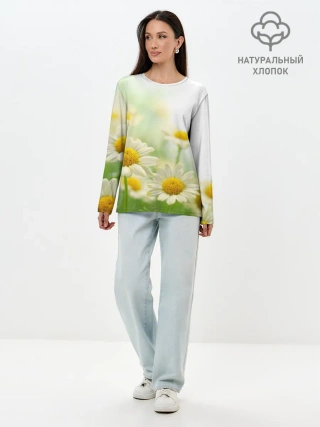 Лонгслив женский. Хлопок / Полевые ромашки