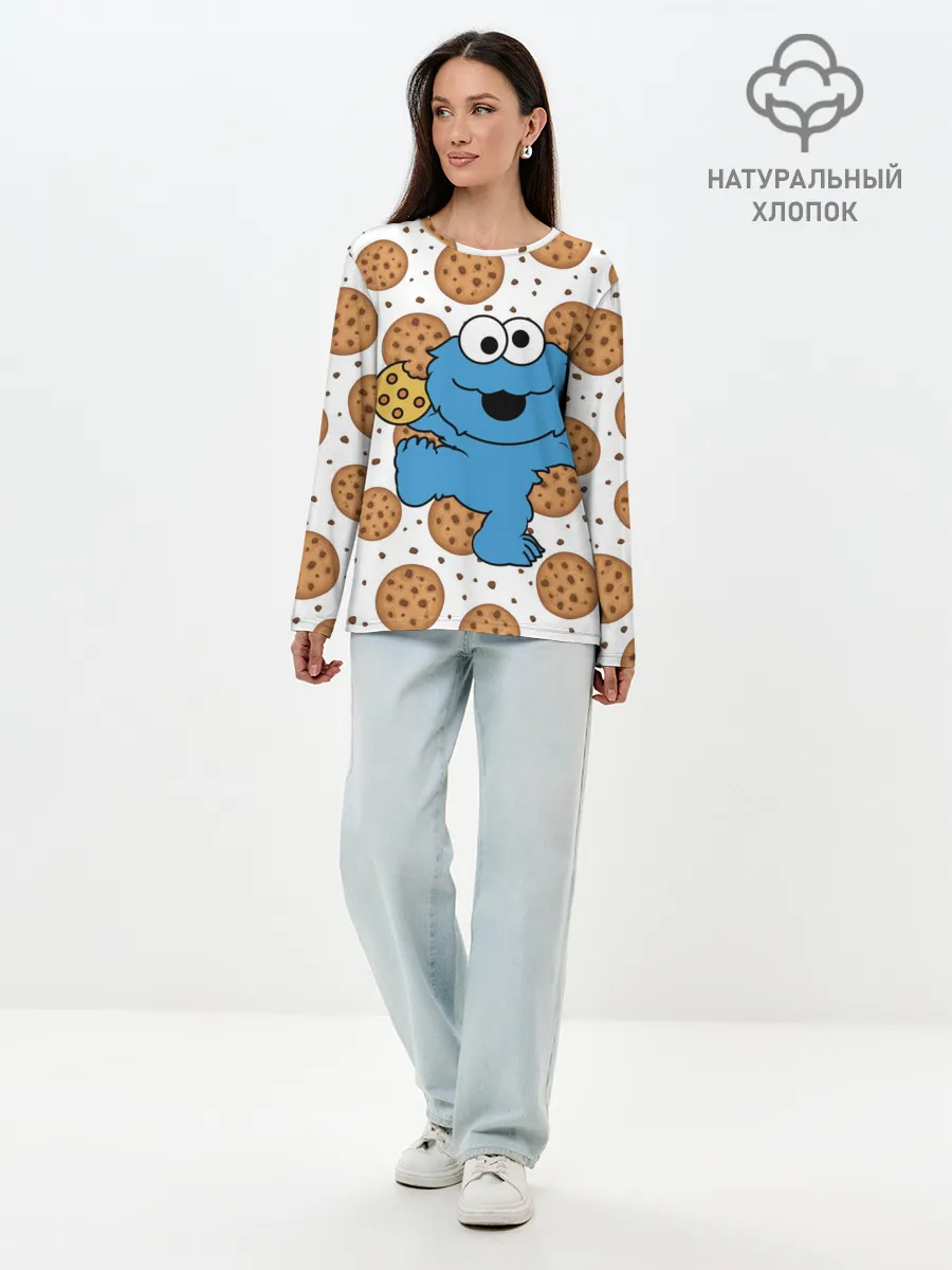 Лонгслив женский. Хлопок / Cookie monster