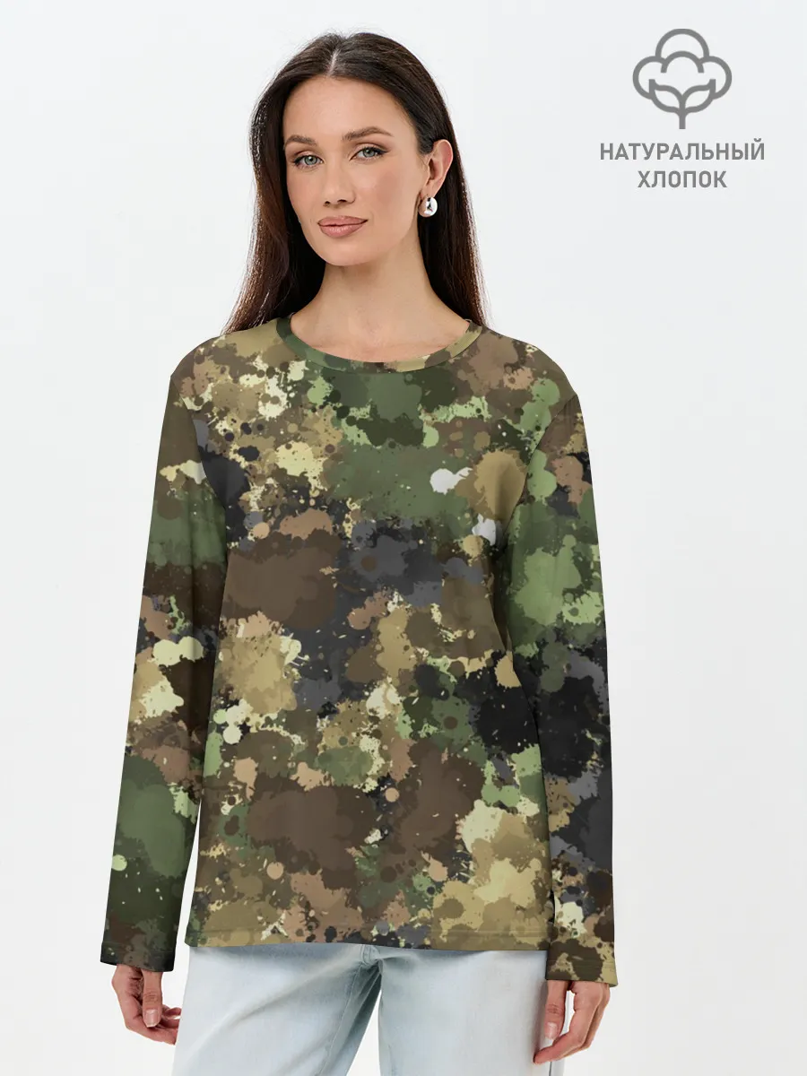 Лонгслив женский. Хлопок / Камуфляж с кляксами