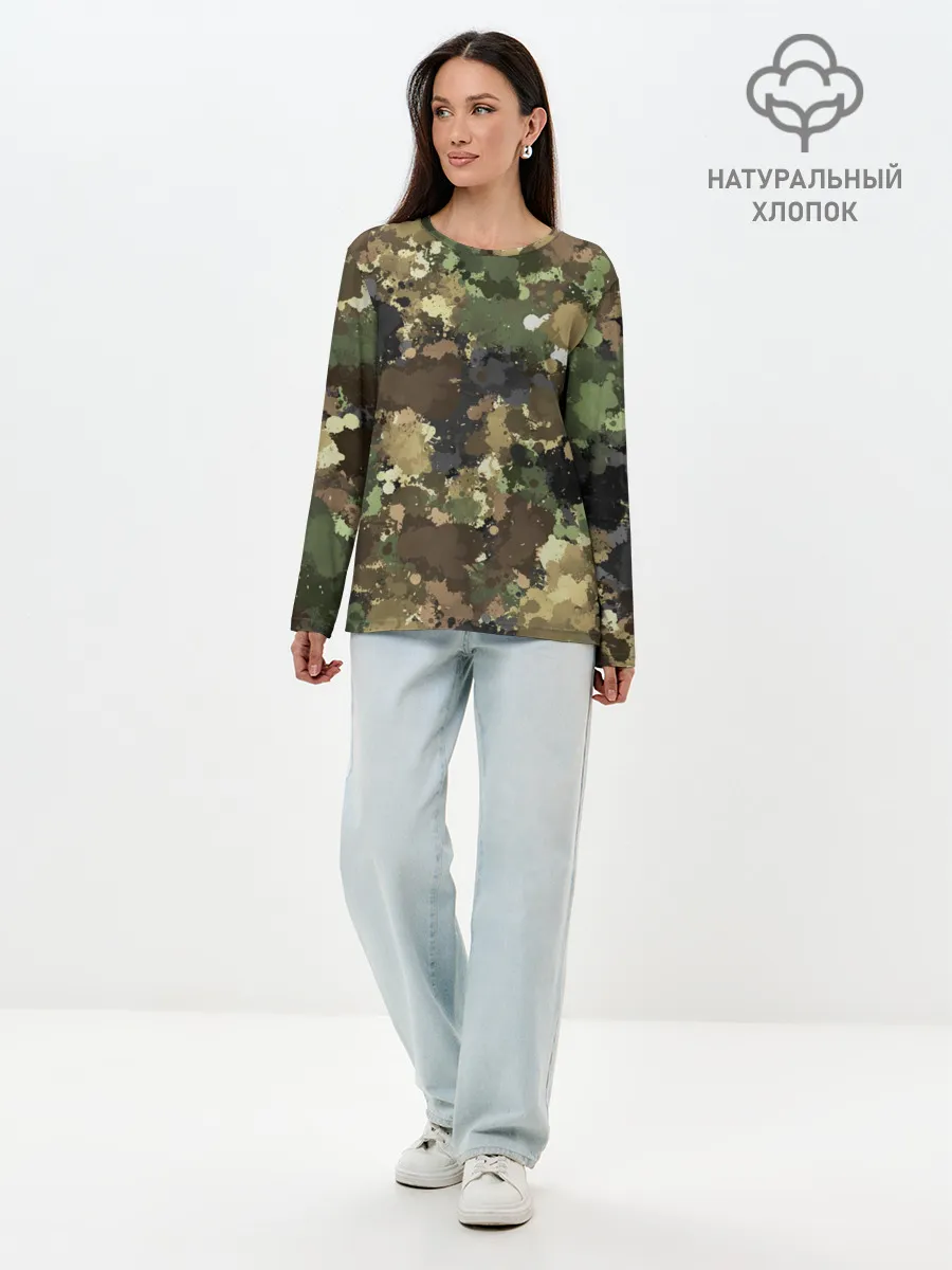 Лонгслив женский. Хлопок / Камуфляж с кляксами