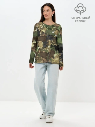 Лонгслив женский. Хлопок / Камуфляж с кляксами