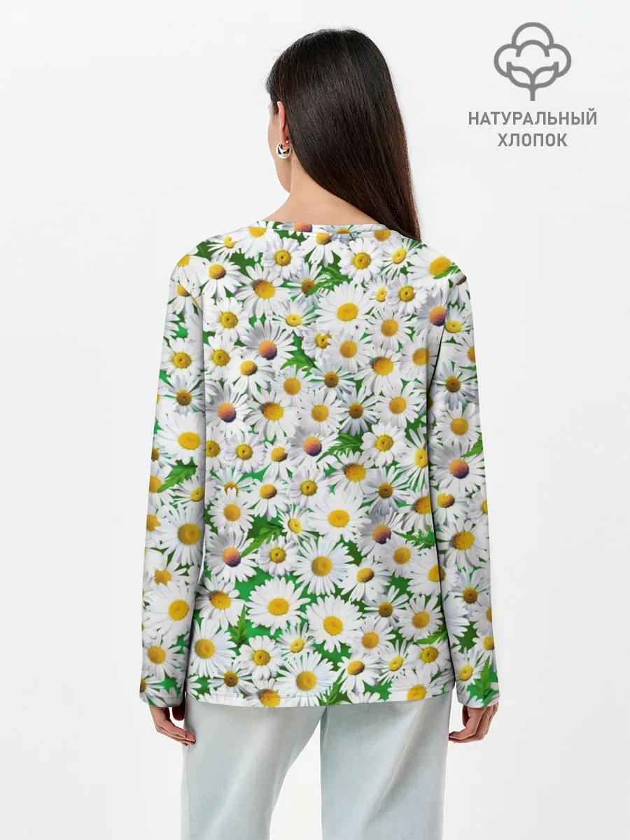 Лонгслив женский. Хлопок / Ромашки
